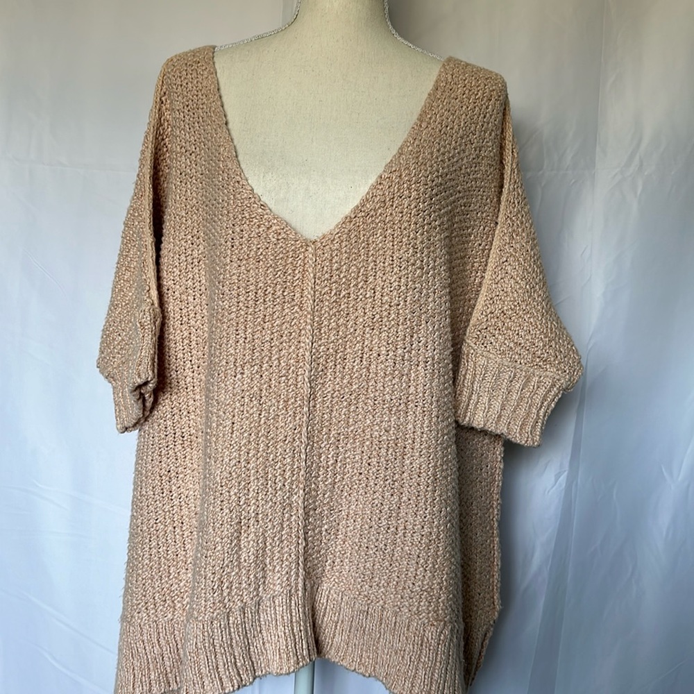 Free People pinkish tan v neck, asymmetrical sweater, size s/p, great condition